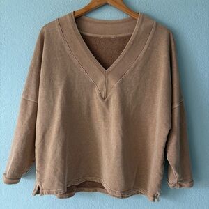 Wrap London Hemp Cotton Vneck Sweatshirt Relaxed Fit Tan Pullover
